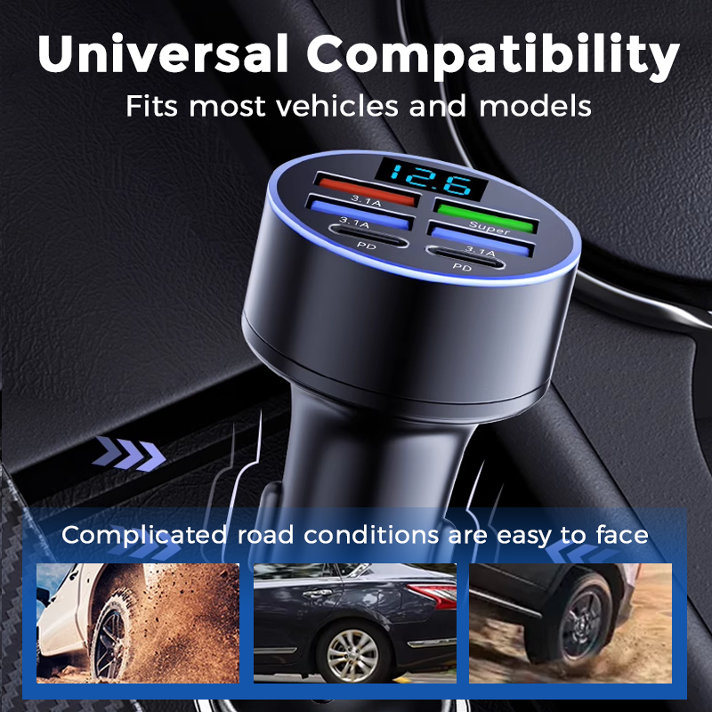 📢📢50% OFF !!⏰6-In-1 Car Fast Phone Charger with Voltage Display