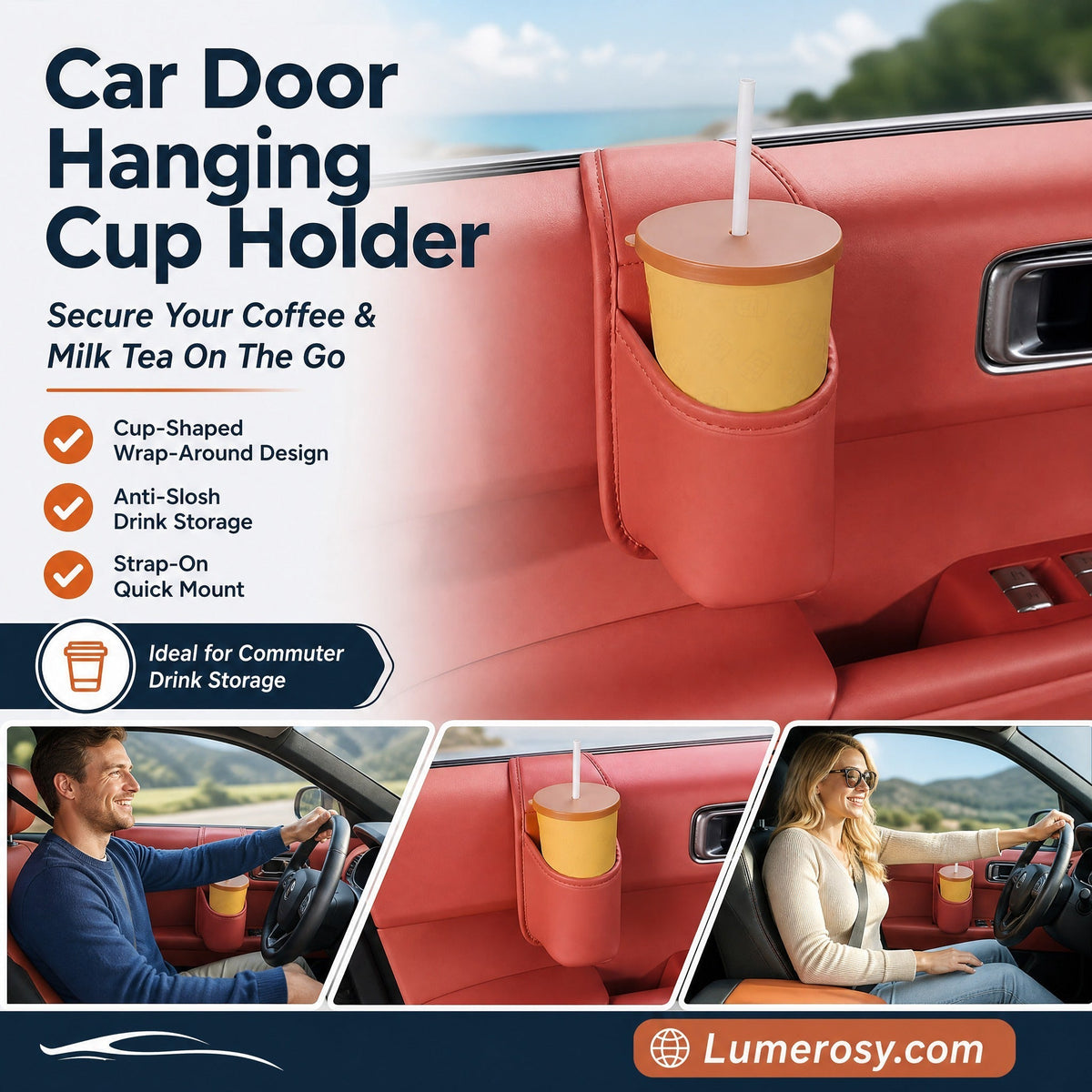 🚗 Save 50%! 🧃 Leather Car Cup Holder – Wide opening, clip‑on & stylish PU ✨