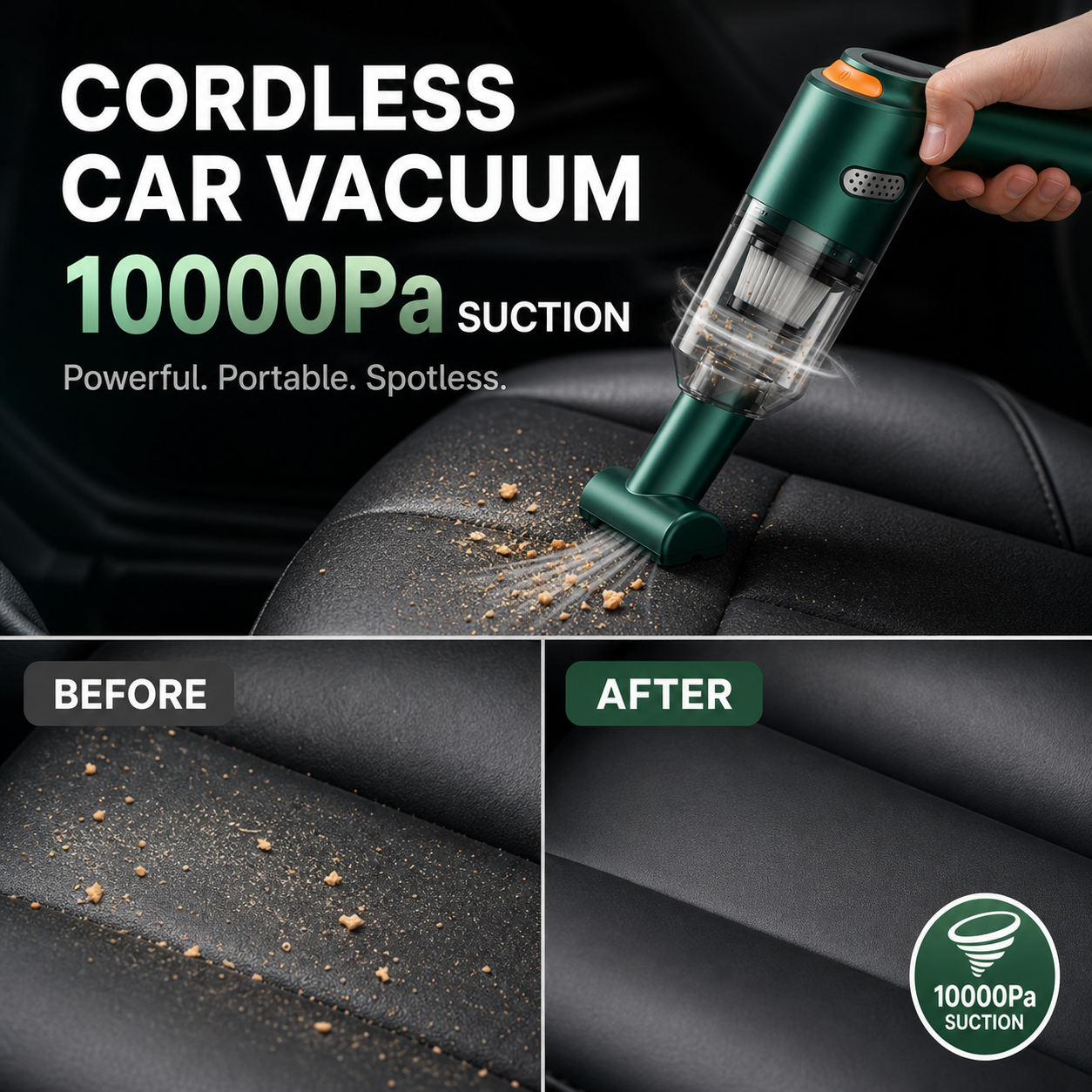 🚗🪶Cordless Car Vacuum with 10,000Pa Suction & Washable HEPA Filter🧰
