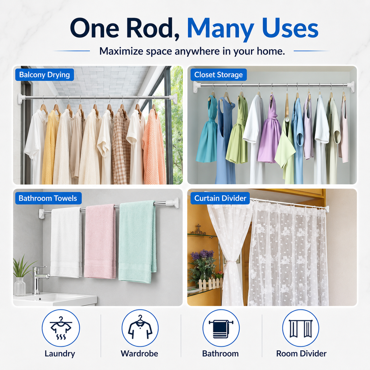 📢📢40% OFF !! ⏰ Telescopic Clothing Rod – Extendable & Space-Saving ✨