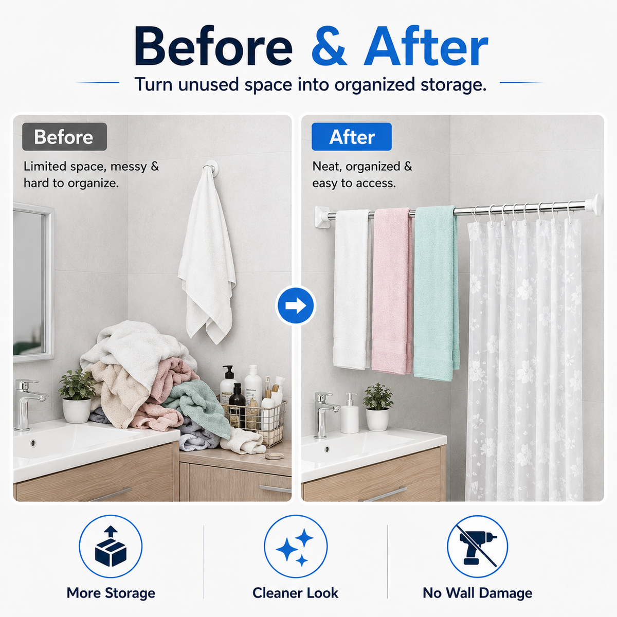 📢📢40% OFF !! ⏰ Telescopic Clothing Rod – Extendable & Space-Saving ✨