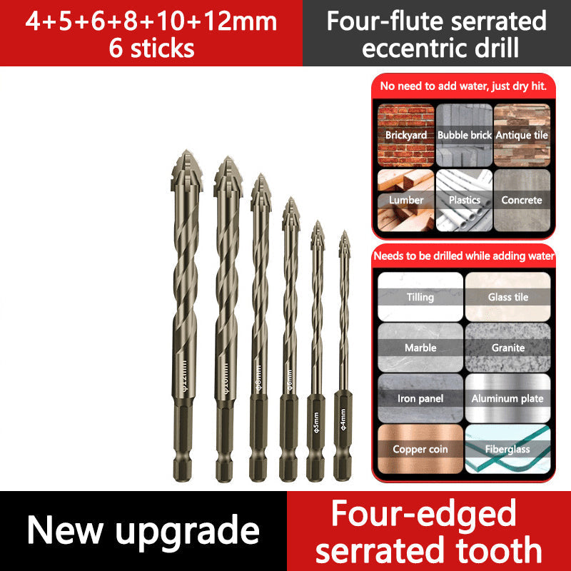 🔥2026 Hot Sale🔥High-Strength 4-Flute Serrated Eccentric Drill Bit Kit - Durable & Versatile for All DIY Projects