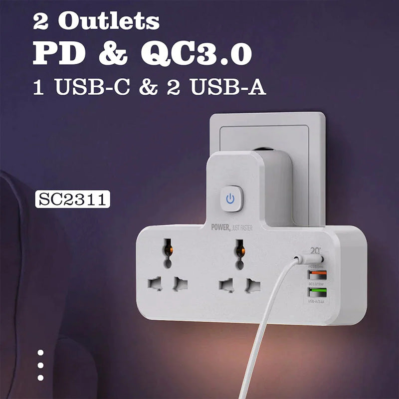 ⚡Universal Power Socket Converter With Night Lamp💡