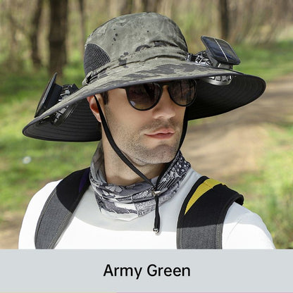 Sunscreen Fisherman Hat With 2 Detachable Solar Fans