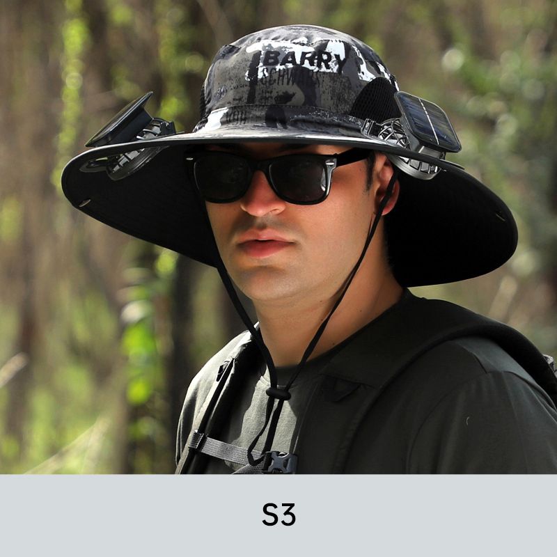 Sunscreen Fisherman Hat With 2 Detachable Solar Fans