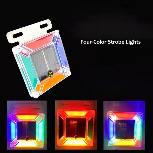 Solar-Powered Tail Light LED Quad-Color Strobe Light
