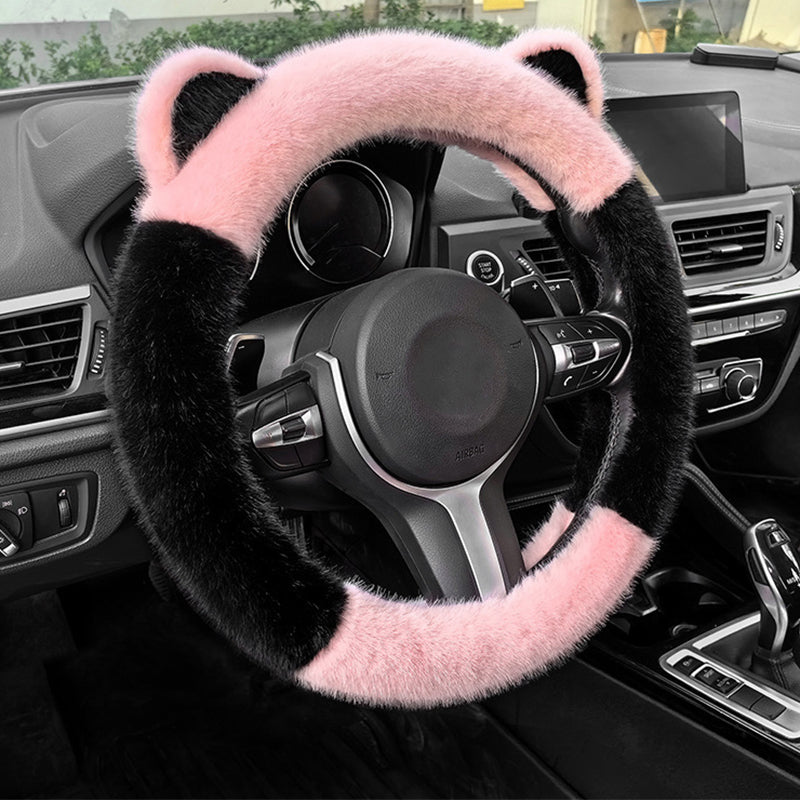 Universal Non-slip Soft Cute Cat Ears Plush Steering Wheel Cover
