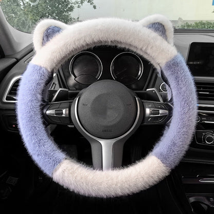 Universal Non-slip Soft Cute Cat Ears Plush Steering Wheel Cover