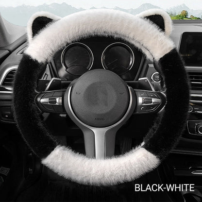 Universal Non-slip Soft Cute Cat Ears Plush Steering Wheel Cover