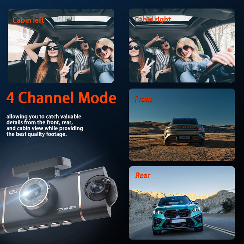 🏆50% Off🔥🚗4-Channel HD Dashcam with Front Interior Rear Recording