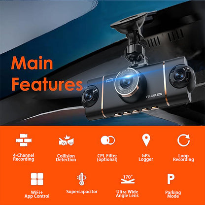 🏆50% Off🔥🚗4-Channel HD Dashcam with Front Interior Rear Recording