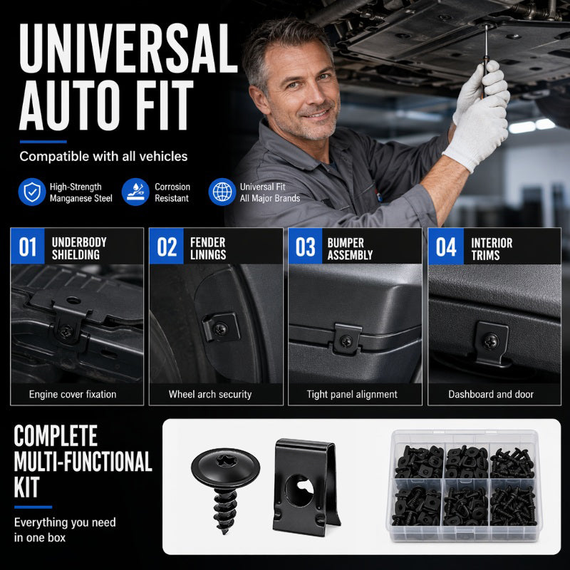 Universal Car Metal U-Type Clips and Screws Set