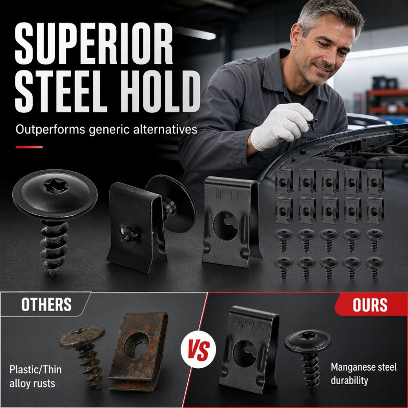 Universal Car Metal U-Type Clips and Screws Set