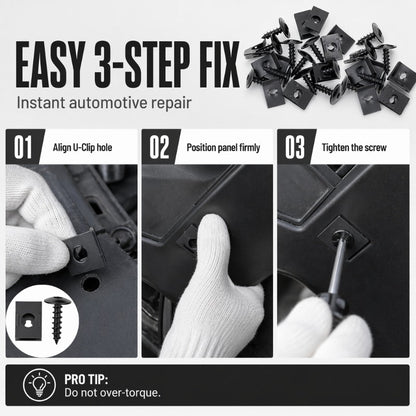 Universal Car Metal U-Type Clips and Screws Set