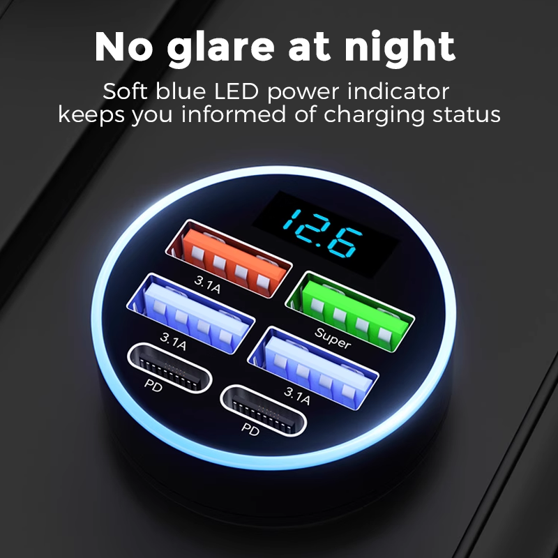📢📢50% OFF !!⏰6-In-1 Car Fast Phone Charger with Voltage Display