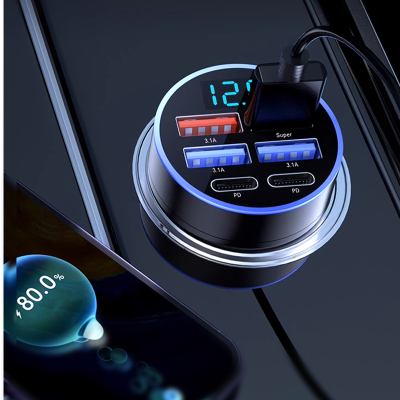 📢📢50% OFF !!⏰6-In-1 Car Fast Phone Charger with Voltage Display