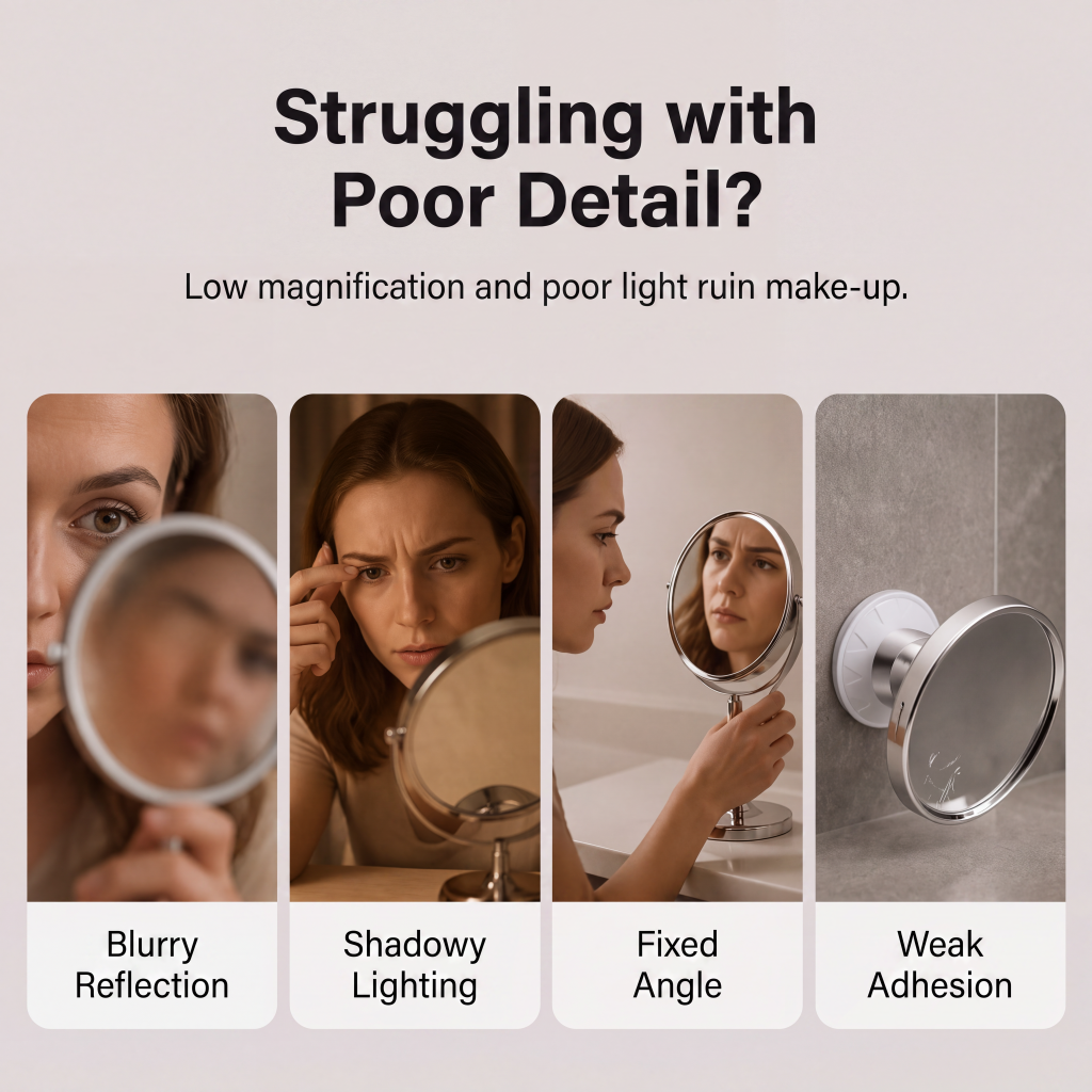 10x Magnifying Makeup Mirror with LED Light and Suction Cup