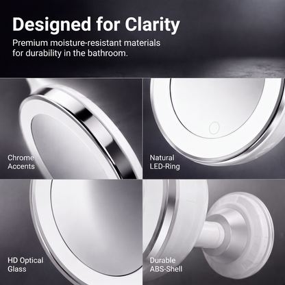 10x Magnifying Makeup Mirror with LED Light and Suction Cup