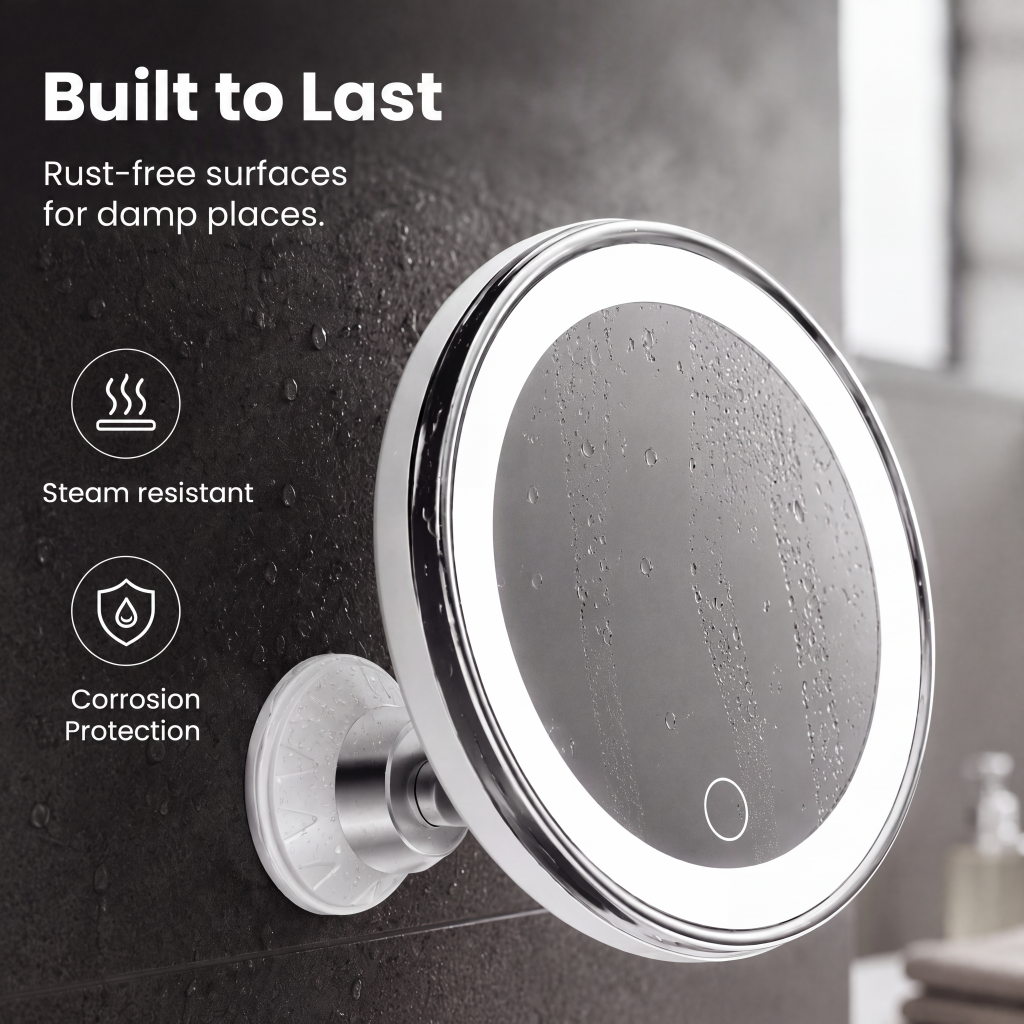 10x Magnifying Makeup Mirror with LED Light and Suction Cup