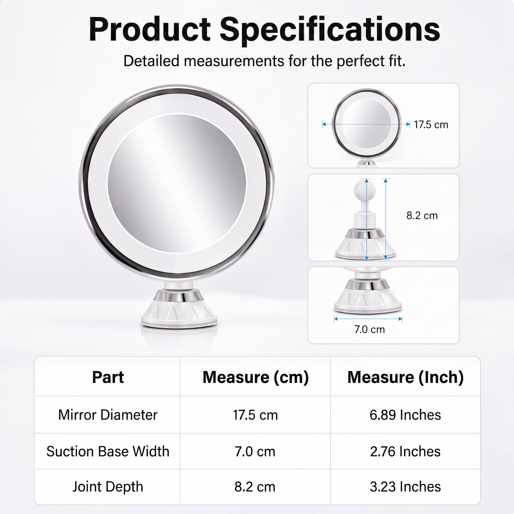 10x Magnifying Makeup Mirror with LED Light and Suction Cup