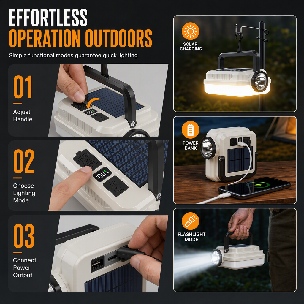 ⛺💡Dual-Light Solar Camping Lantern | Light Up Your Campsite & Charge Your Phone
