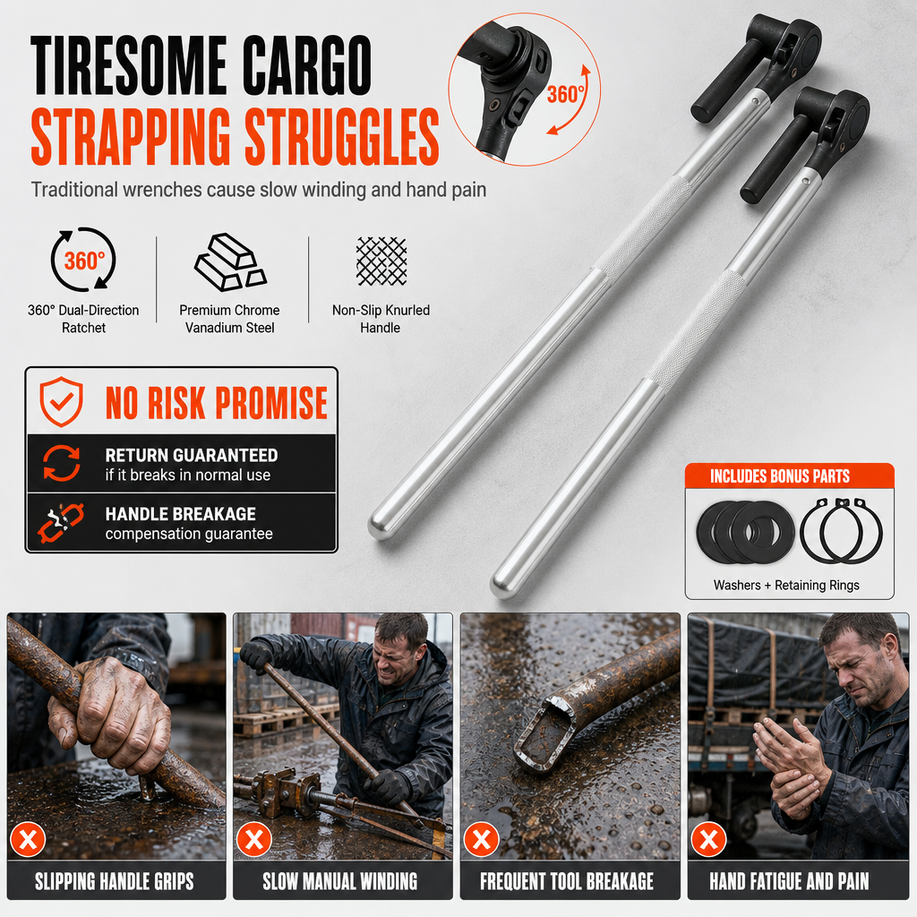 📢📢40% OFF !! ⏰Truck Rope Tightener Ratchet Wrench with 360 Degree Rotation Special Steel Labor Saving Multifunctional Pry Bar Tool