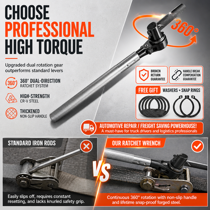 📢📢40% OFF !! ⏰Truck Rope Tightener Ratchet Wrench with 360 Degree Rotation Special Steel Labor Saving Multifunctional Pry Bar Tool