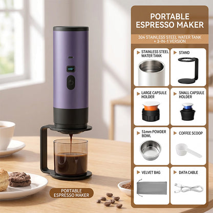 📢📢50% OFF !! ⏰ Portable Espresso Maker – digital display, Type-C rechargeable, 90ml tank & 120ml cup. Enjoy fresh hot coffee anywhere! 🛡️💪