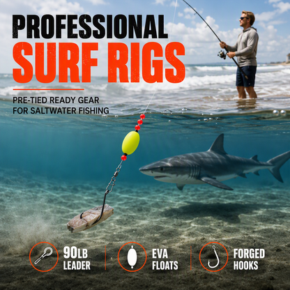 📢📢40% OFF !! ⏰ Pre-Tied Surf Fishing Rigs: High-Buoyancy Floats, Forged Circle Hooks, 90lb Leader, Ready to Use