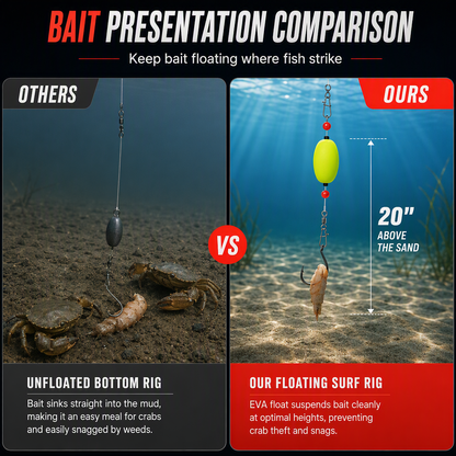 📢📢40% OFF !! ⏰ Pre-Tied Surf Fishing Rigs: High-Buoyancy Floats, Forged Circle Hooks, 90lb Leader, Ready to Use