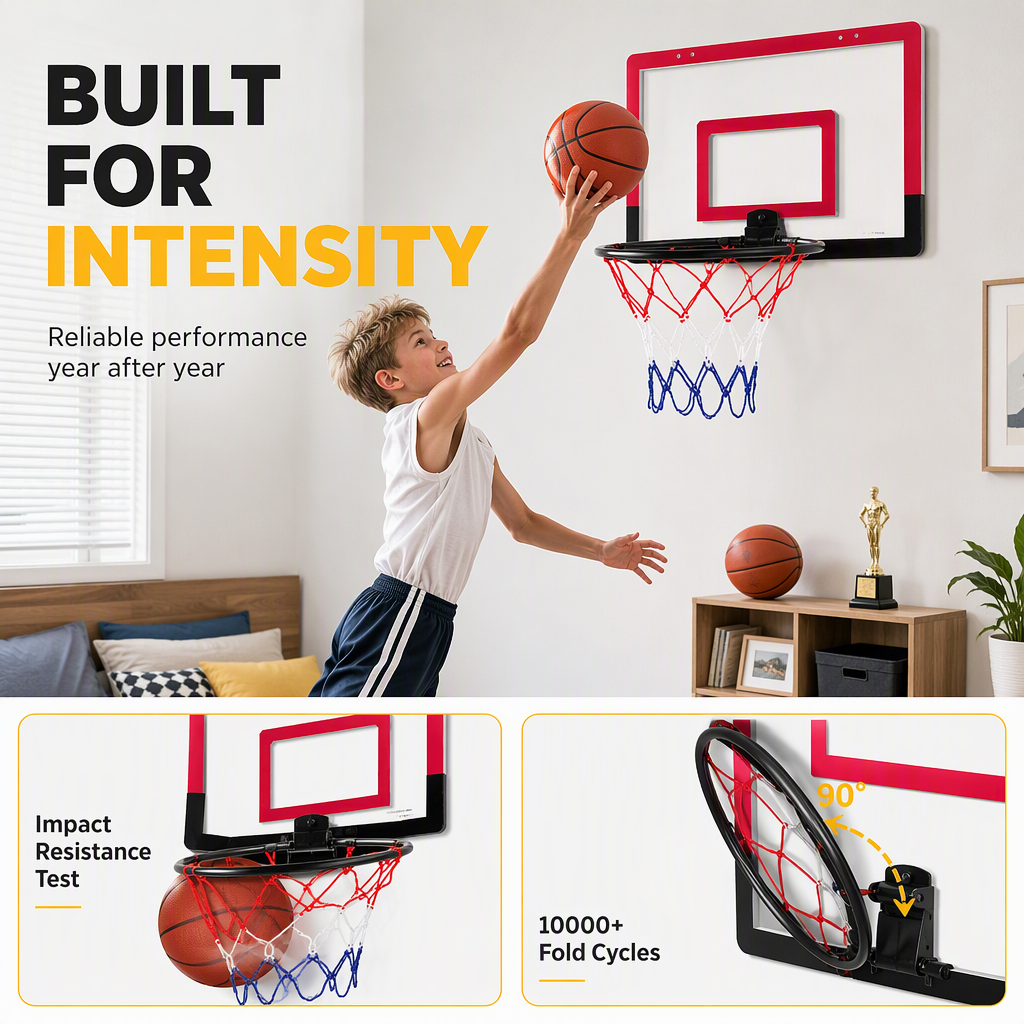 📢📢50% OFF !! ⏰No Drill Wall Mounted Folding Basketball Hoop Toy Set for Kids Indoor and Outdoor Play