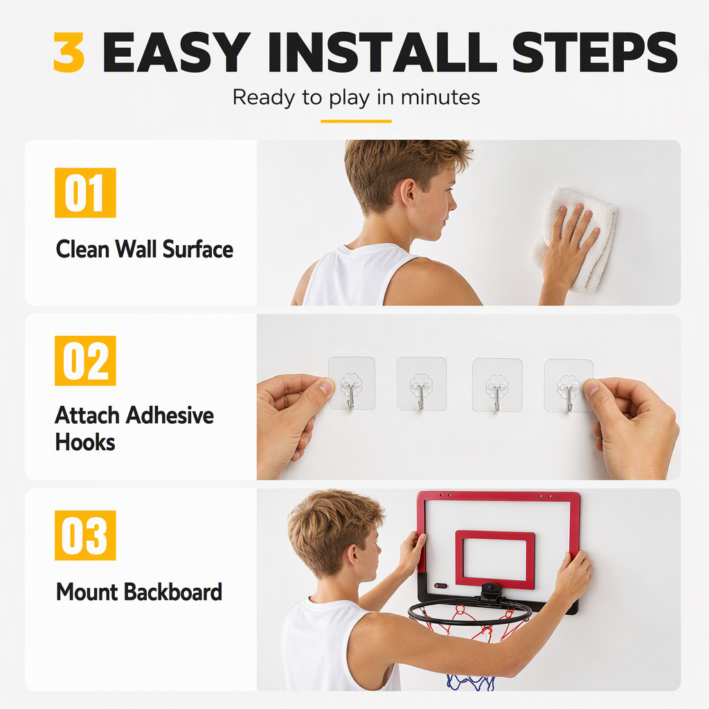 📢📢50% OFF !! ⏰No Drill Wall Mounted Folding Basketball Hoop Toy Set for Kids Indoor and Outdoor Play