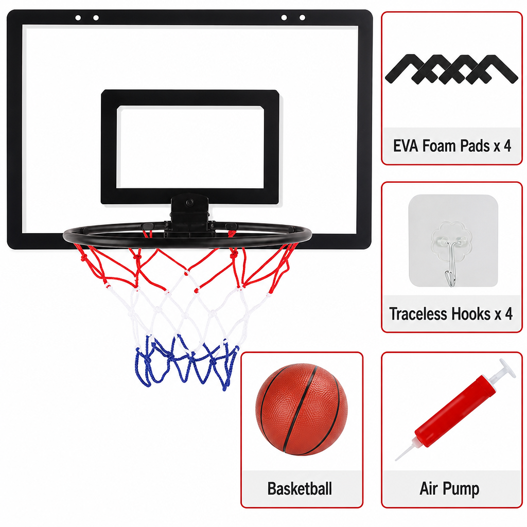 📢📢50% OFF !! ⏰No Drill Wall Mounted Folding Basketball Hoop Toy Set for Kids Indoor and Outdoor Play