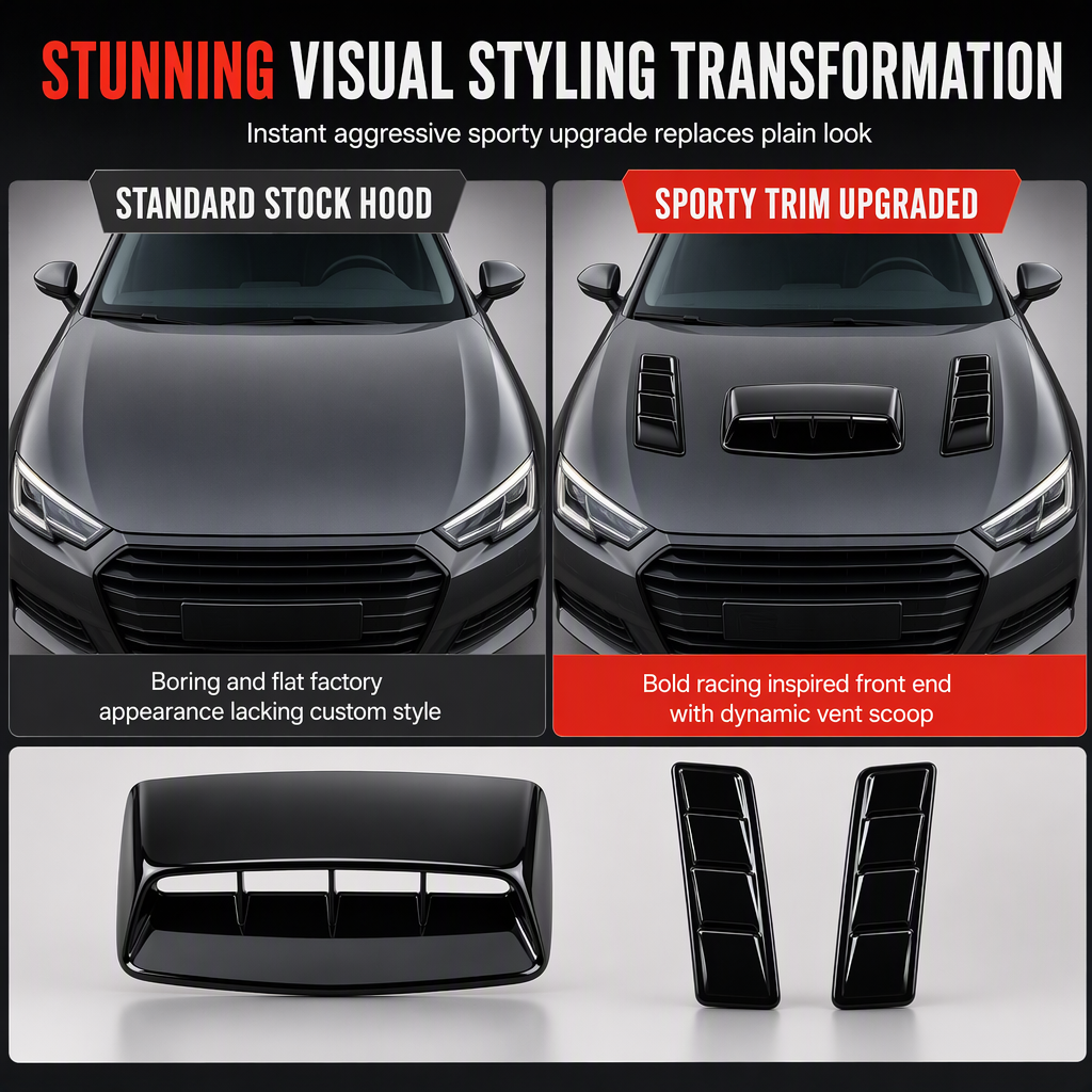 🚗 Car Hood Air Vent Sticker – Shark Gill Style Decorative Intake Scoop Trim ✨