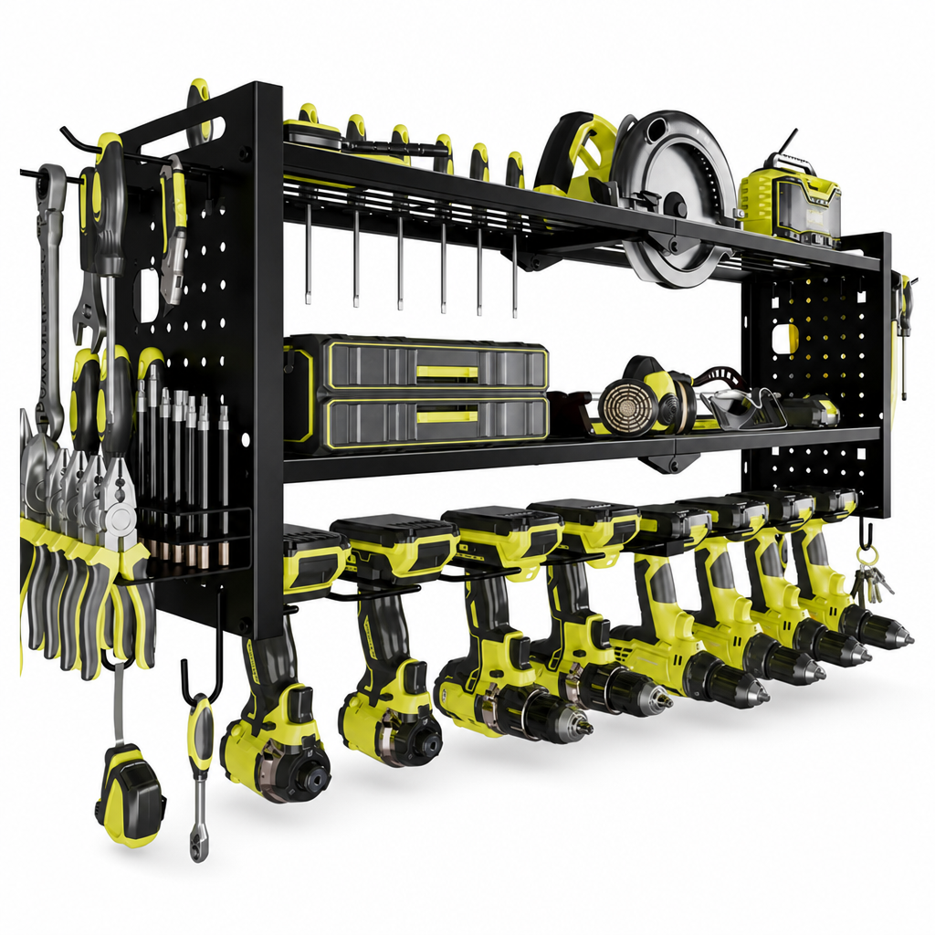 📢📢50% OFF !! ⏰Wall Mounted Heavy Duty Iron Power Tool Organizer and Garage Drill Storage Rack