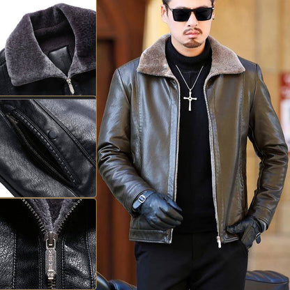 🎁[Winter Gift] 🔥Men's Faux Fleece Lined PU Leather Warm Jacket